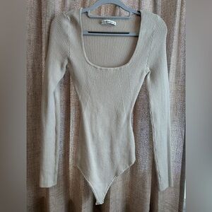 Abercrombie & Fitch Beige Square Neck Ribbed Bodysuit